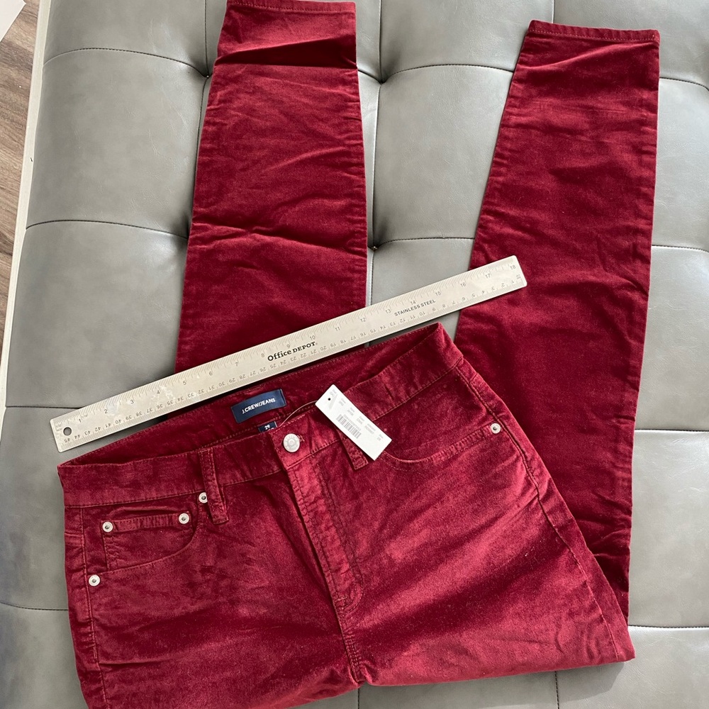 J.Crew high rise toothpick red velvet jeans